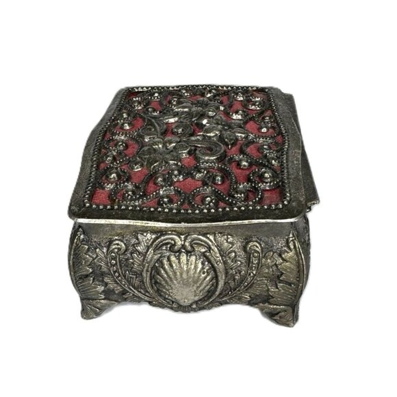 Vintage Japanese Small Filagree Silver Jewelry Trinket Box, Velvet-Lined - Picture 4 of 9